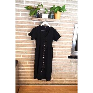 Madewell Lightspun Cuff-Sleeve Button-Front Tiered Mini Dress in Black – XS